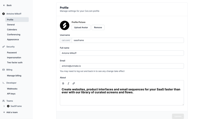 Cal.com Profile Settings