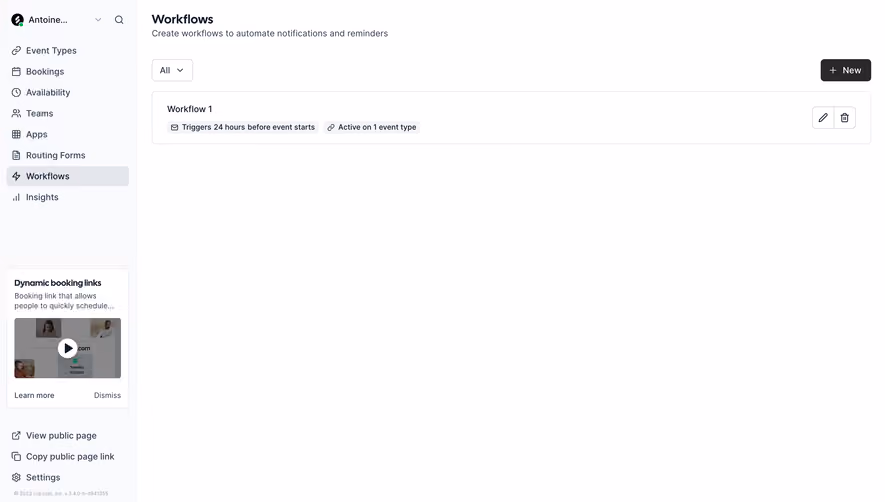 Cal.com Workflow Dashboard
