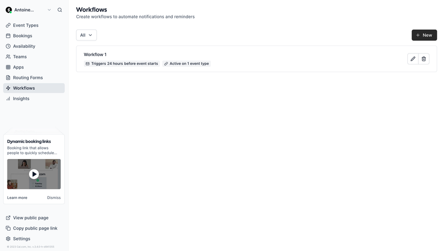 Cal.com Workflow Dashboard