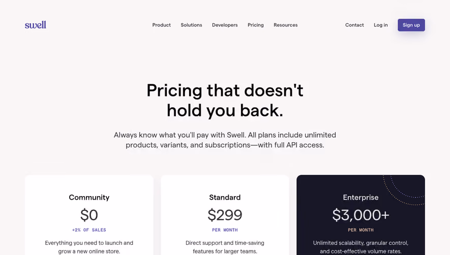 Swell Pricing Page
