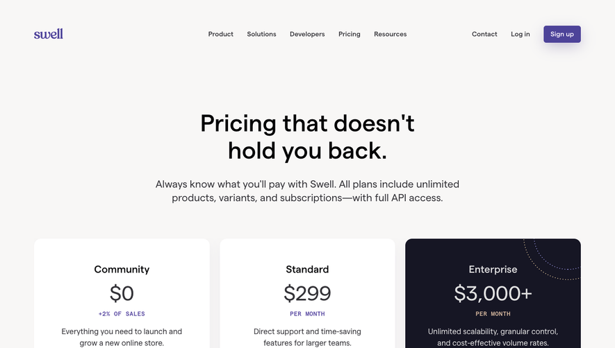 Swell Pricing Page