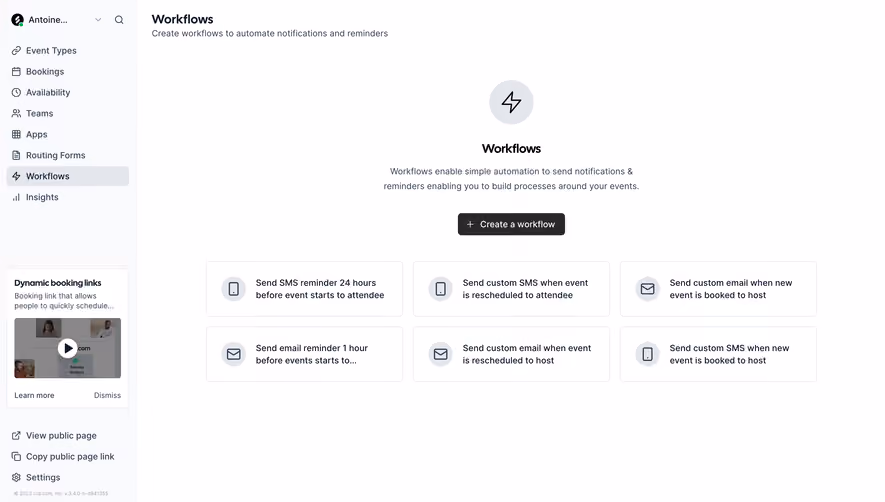 Cal.com Empty Workflow Dashboard