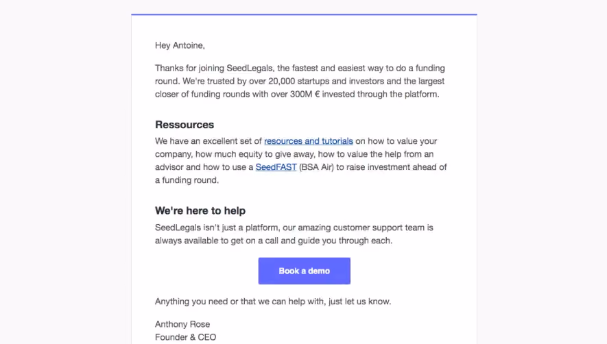 SeedLegals Welcome Email