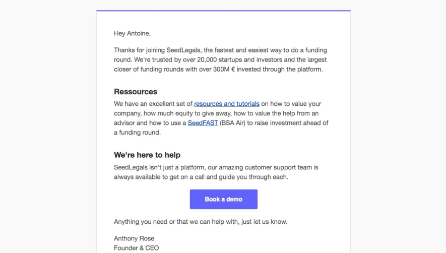 SeedLegals Welcome Email