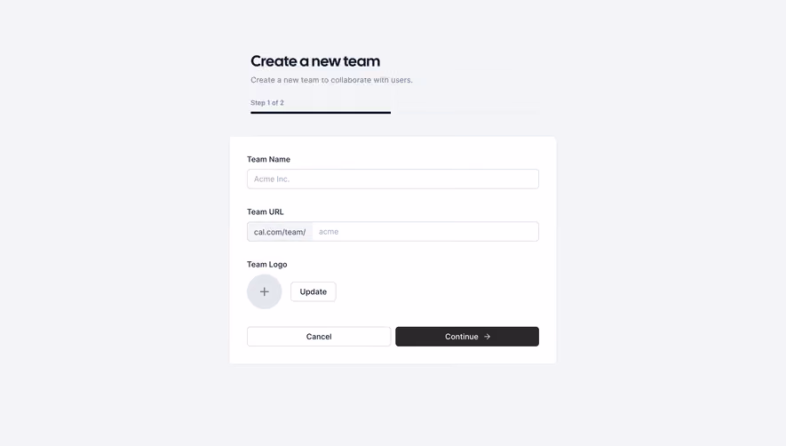 Cal.com Set Up Team