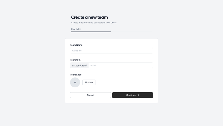 Cal.com Set Up Team