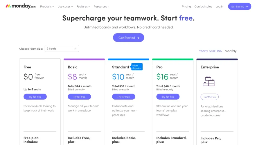 Monday Pricing Page