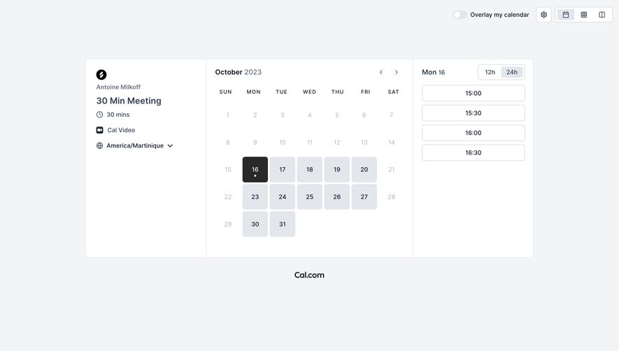 Cal.com Booking Interface
