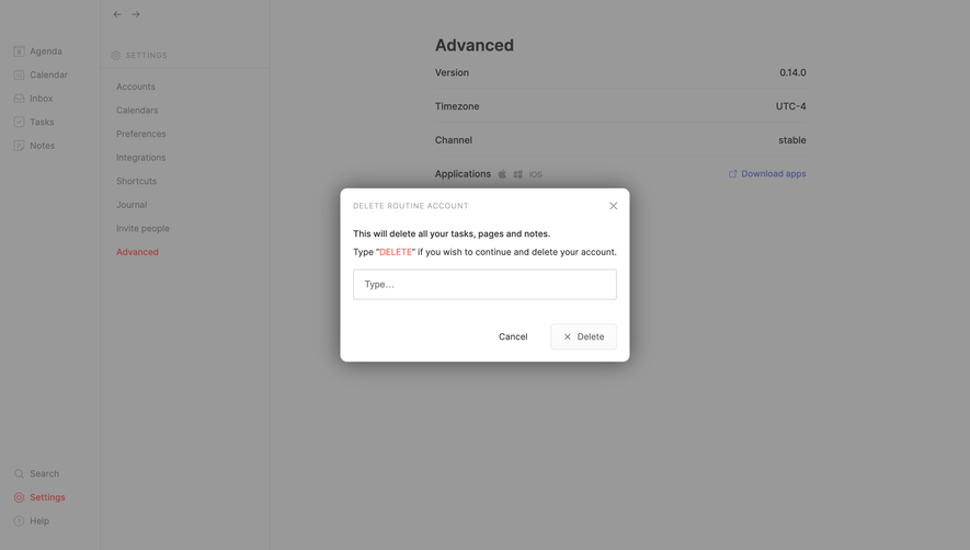Routine Delete Account Confirmation