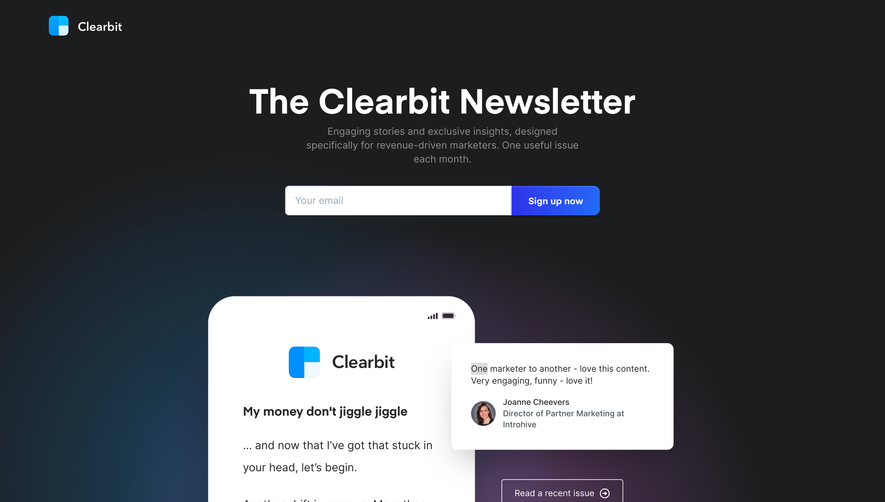 Clearbit Newsletter Page