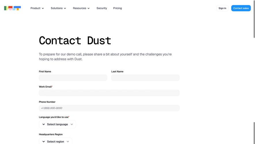 Dust Contact Page
