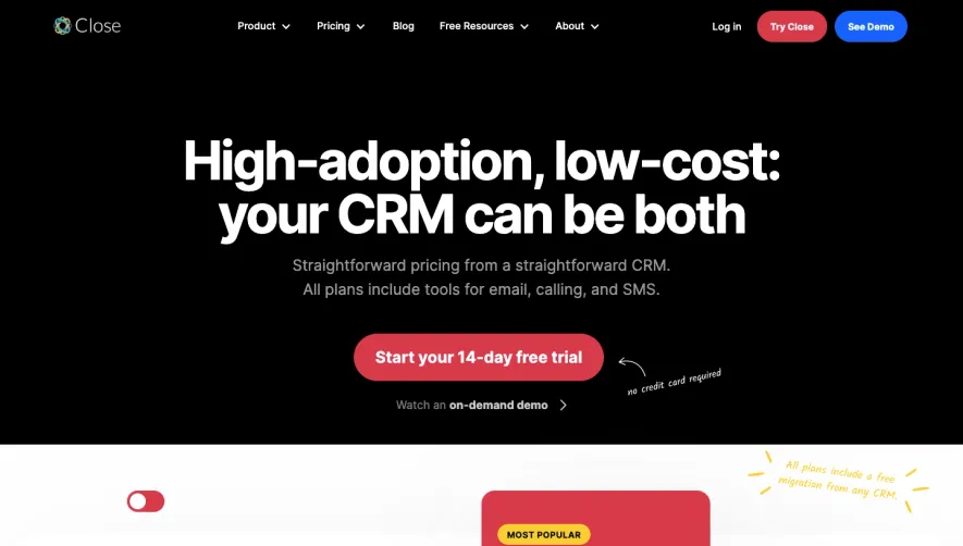 Close Pricing Page