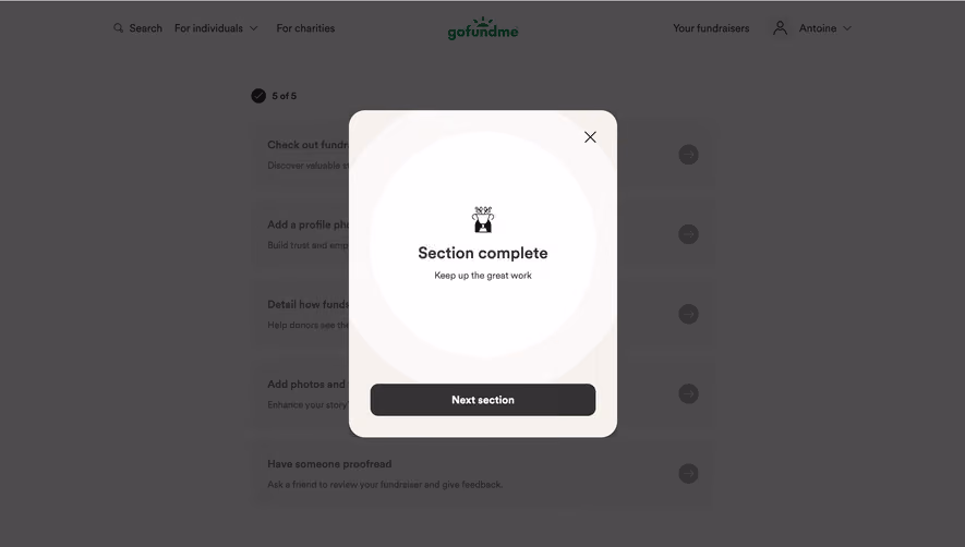 GoFundMe Checklist Successfully Completed