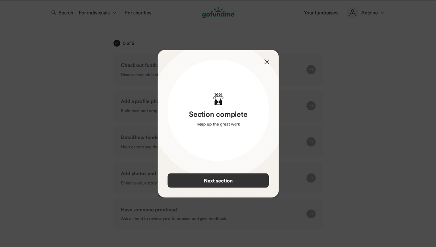 GoFundMe Checklist Successfully Completed