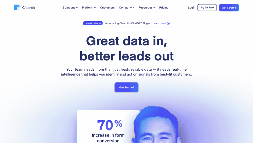 Clearbit Landing Page