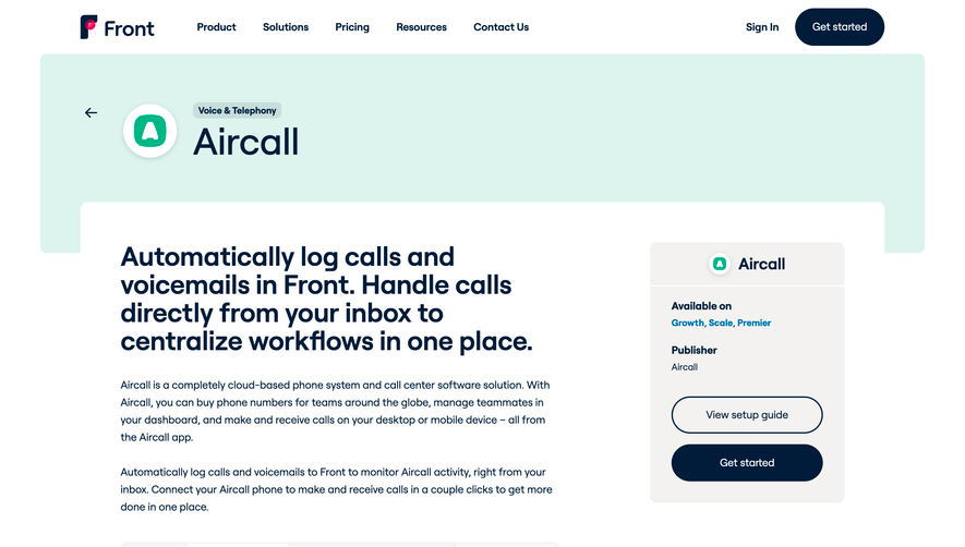 Front Integrations Page