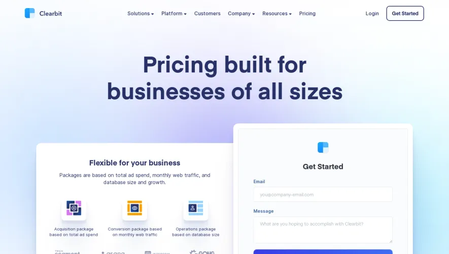 Clearbit Pricing Page