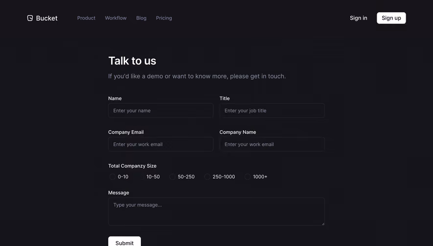 Bucket Contact Page