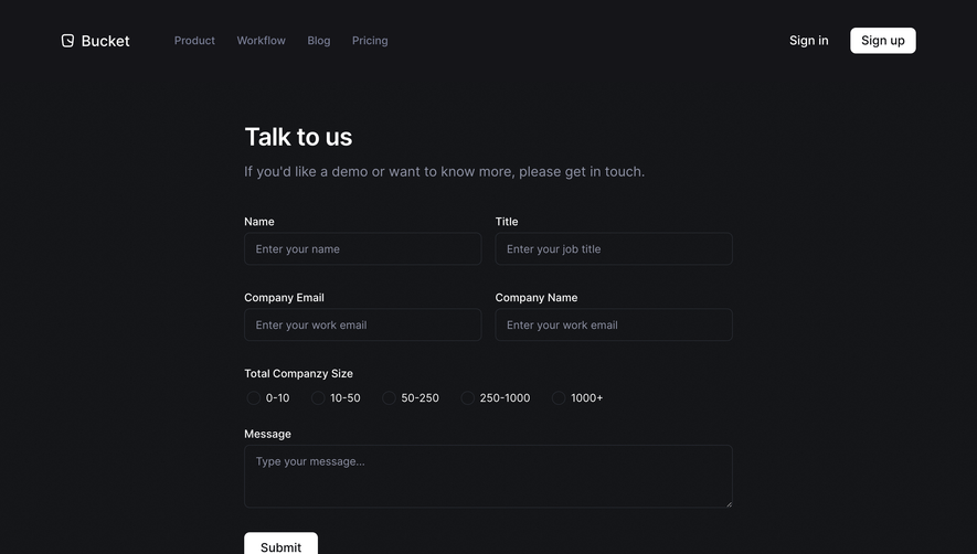 Bucket Contact Page