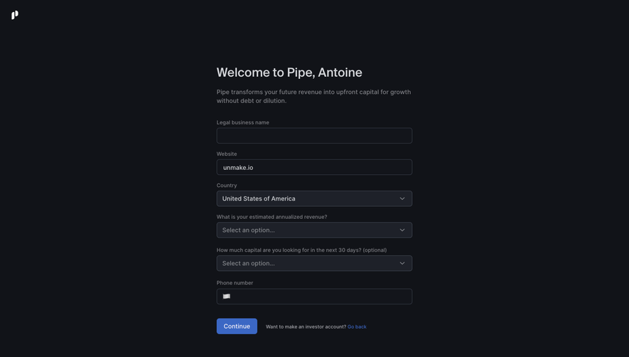 Pipe Sign Up Flow