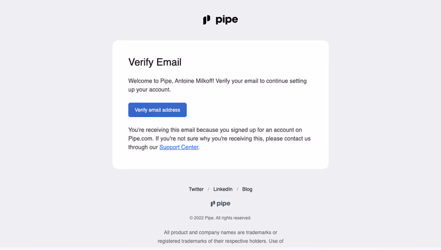 Pipe Verification Emails