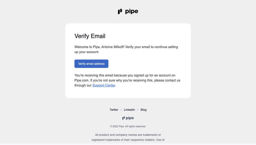 Pipe Verification Emails