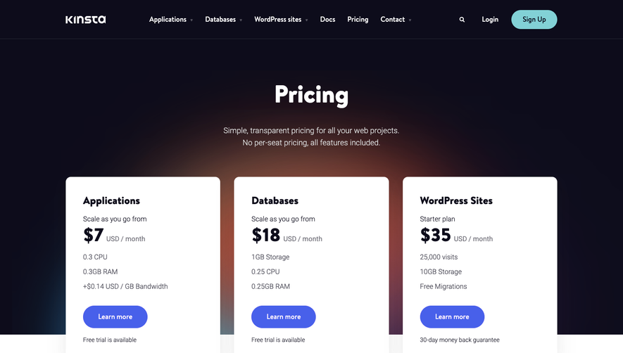 Kinsta Pricing Page
