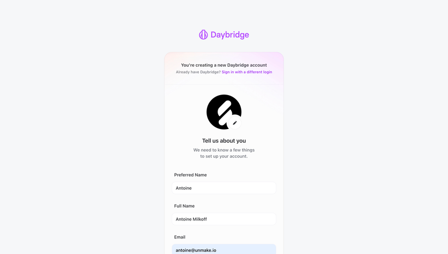 Daybridge Account Setup
