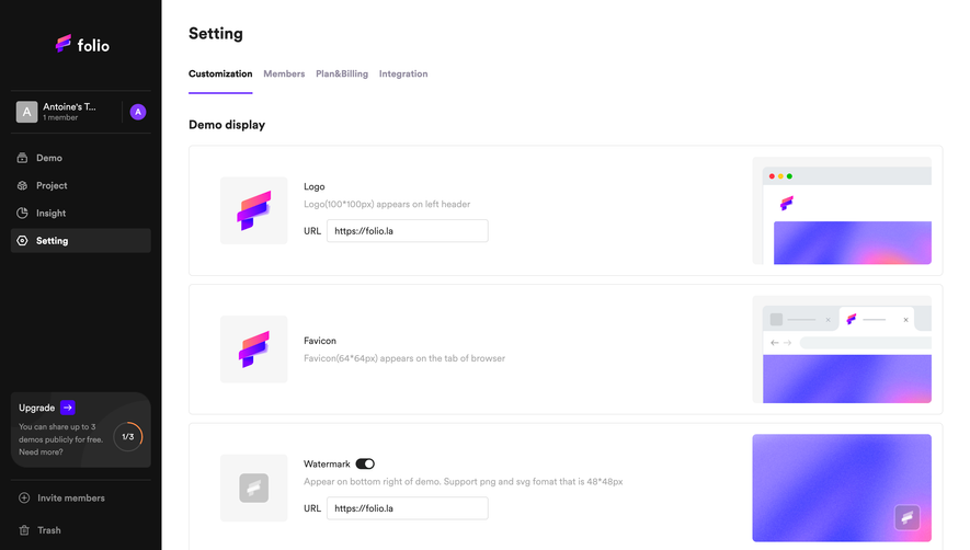 Folio Appearance Settings