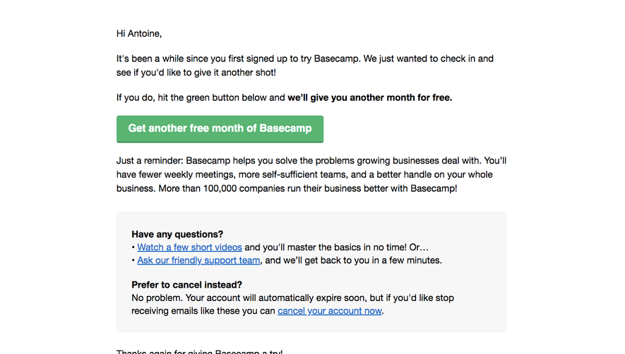 Basecamp Free Trial Emails