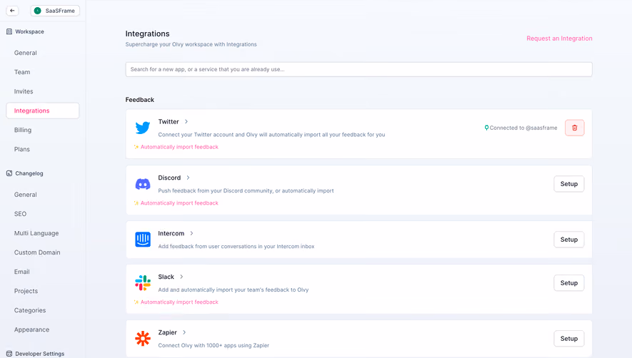Olvy Integrations Settings
