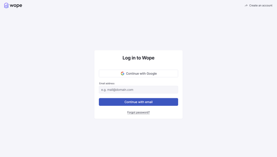 Wope Login Page
