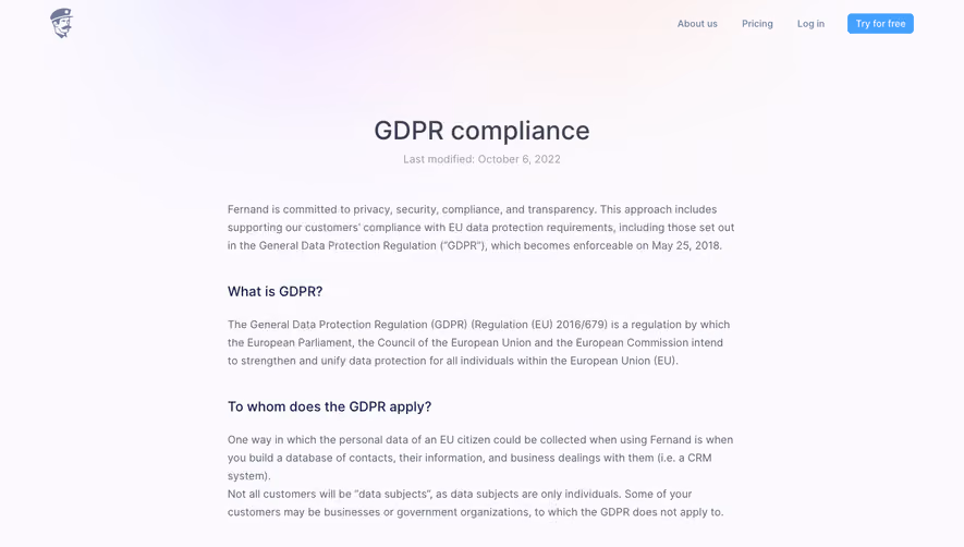 Fernand GDPR Compliance Page