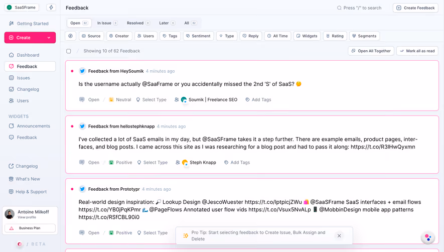 Olvy Feedback List