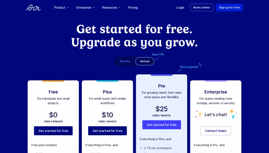 Air Pricing Page
