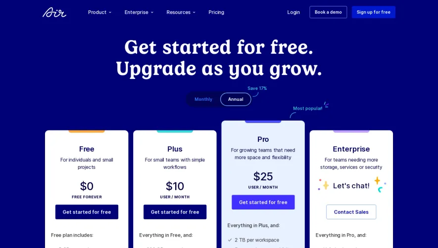 Air Pricing Page