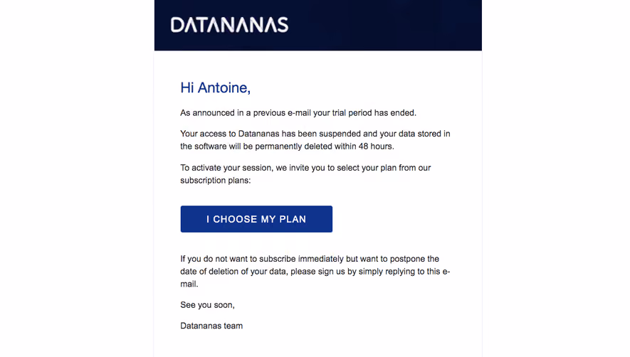 Datananas Free Trial Emails