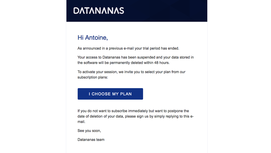 Datananas Free Trial Emails