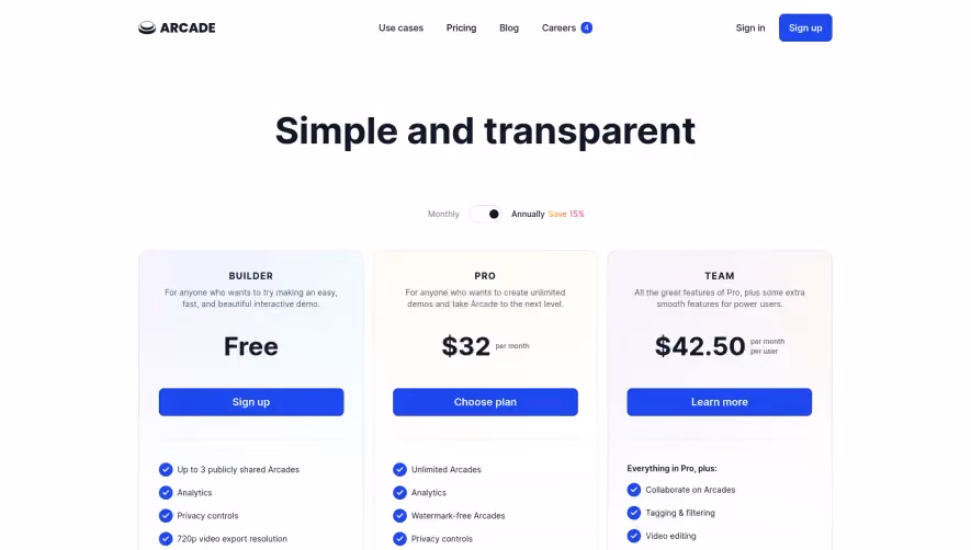 Arcade Pricing Page