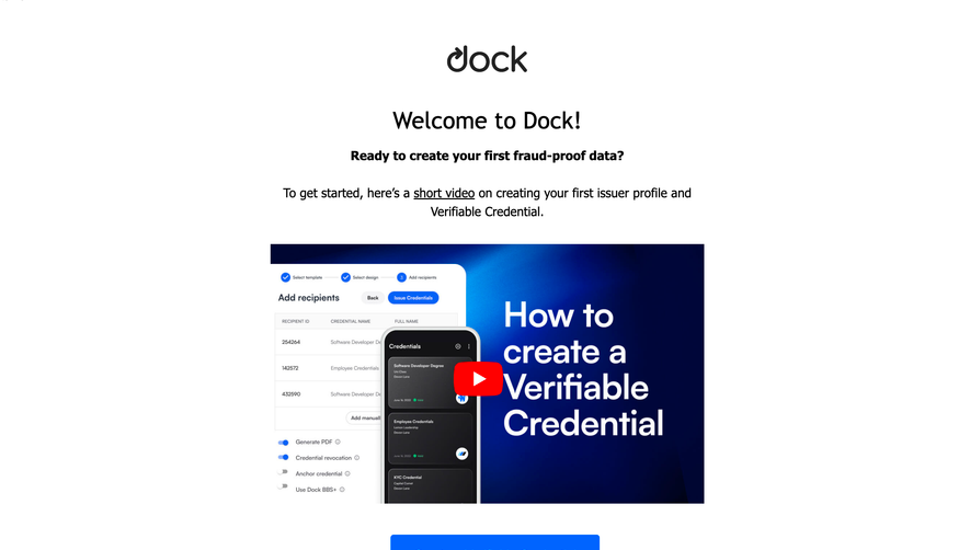 Dock Welcome Email