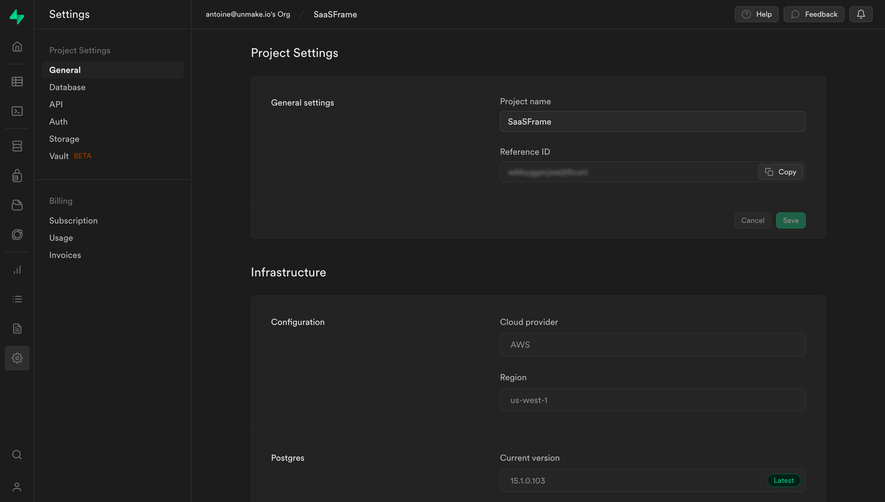 Supabase General Settings
