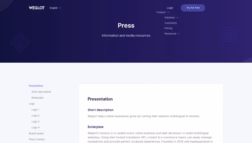 Weglot Press Page