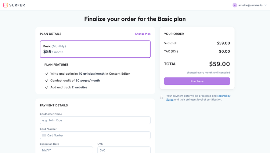 Surfer SEO Checkout
