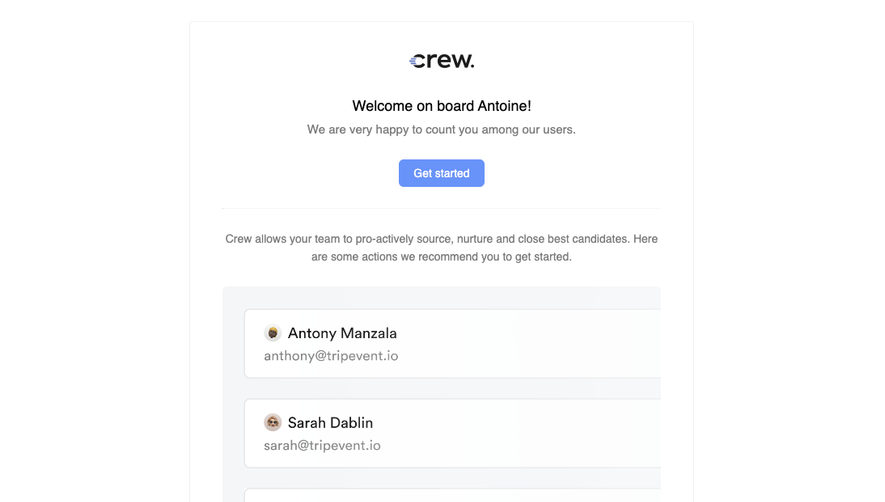 Crew Welcome Email