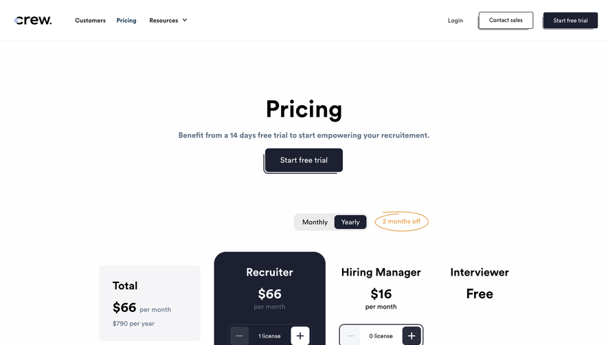 Crew Pricing Page