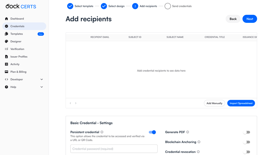 Dock Add Credential Recipiend