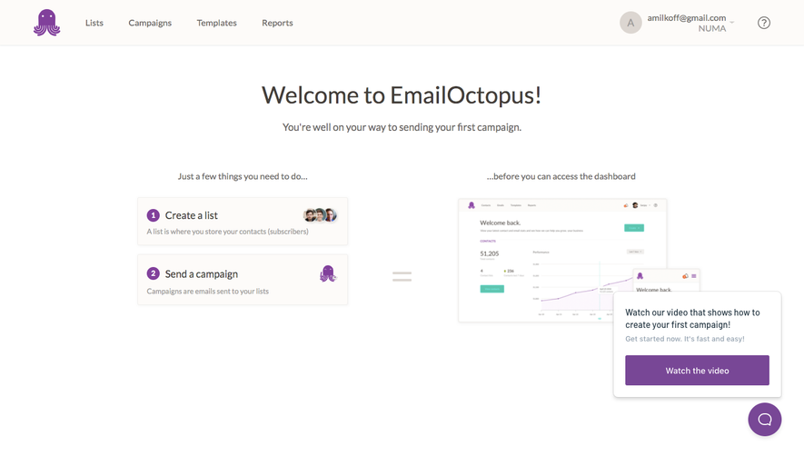 EmailOctopus Sign Up Flow