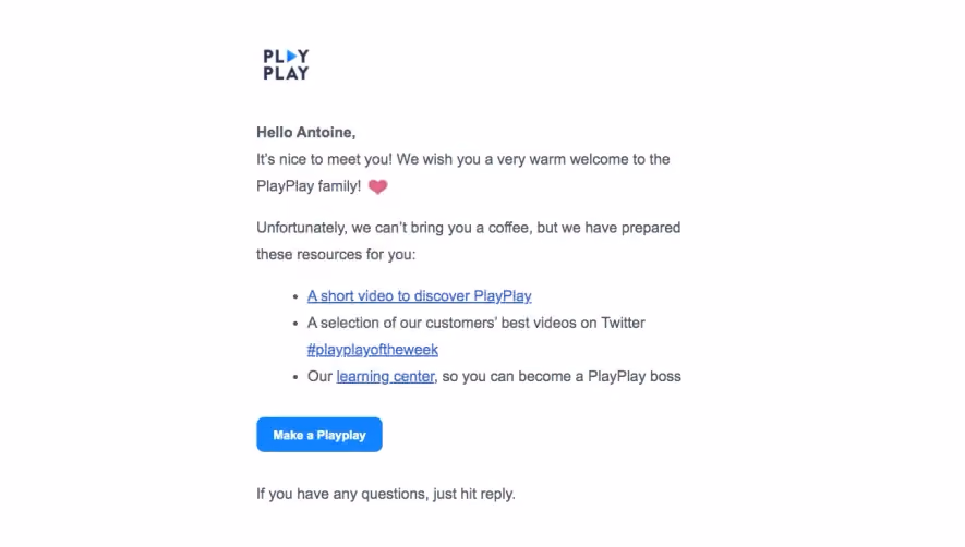 PlayPlay Welcome Email