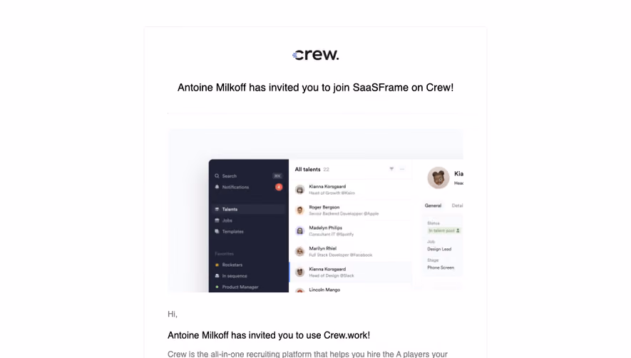 Crew Invitation Emails