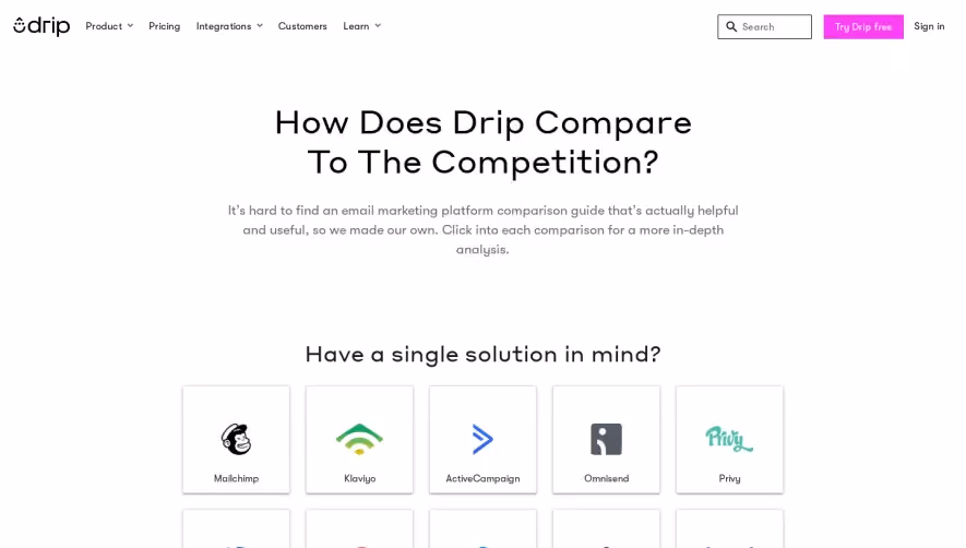 Drip Comparison Page